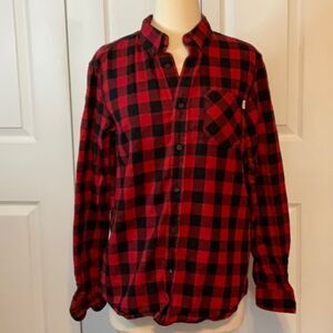 Men’s Timberland Red Black Buffalo‎ plaid Button Down Shirt Cotton Small